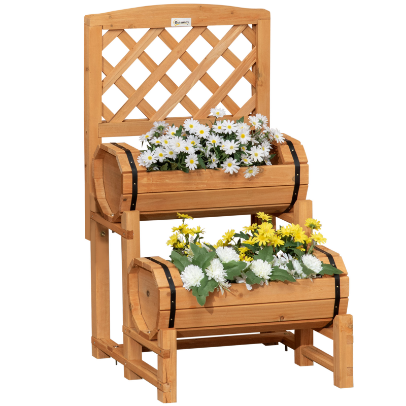 Outsunny Hochbeet Holz Blumenkasten mit Rankhilfe 45 x 45 x 80 cm rustikales Design für Garten Terrasse Balkon Gelb Gemüsebeet Aosom.de – Bild 1 von 2