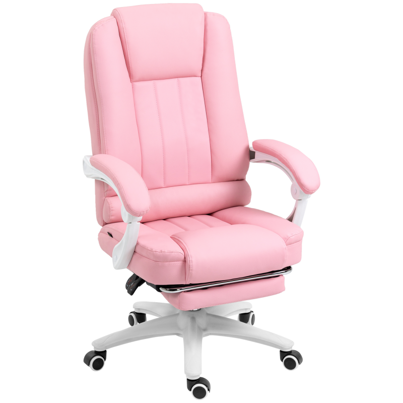 Vinsetto Bürostuhl Schreibtischstuhl Fußstütze Liegefunktion Rollen höhenverstellbar Kunstleder Rosa Aosom – Bild 1 von 2