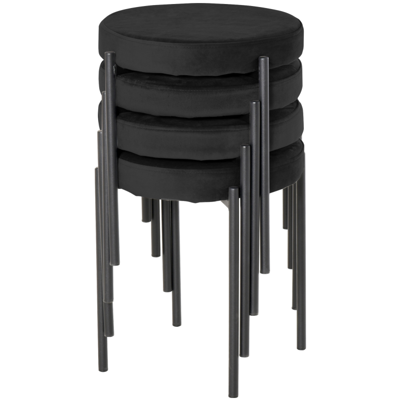 HOMCOM 4er-Set Esszimmerhocker Stapelbar Esszimmerstühle Küchenstuhl mit gepolstertem Sitz, Samtoptik Sitzhocker Samt für Küche Esszimmer Metall Schwarz 41,5 x 41,5 x 46 cm Aosom – Bild 1 von 2