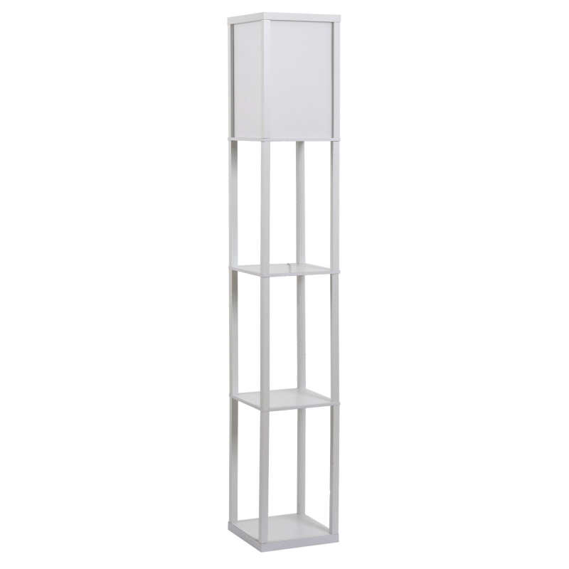 HOMCOM Stehleuchte elegante Stehlampe mit 3 Regalen E27 bis 40W für Wohn und Schlafzimmer E1 MDF Acryl Weiß 26x26x160cm Aosom.de – Bild 1 von 2