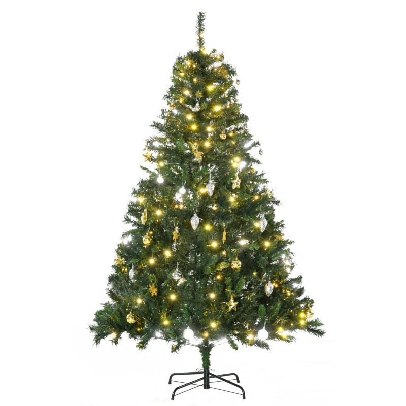 HOMCOM Weihnachtsbaum Tannenbaum mit 200 LEDs und Deko, 745 Spitzen, Ø 112 cm, Höhe 180 cm, ideal für festliche Dekoration Aosom.de – Bild 1 von 2