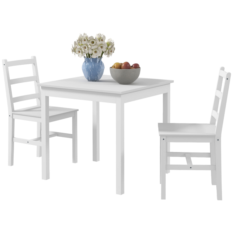 HOMCOM 3er-Set Essgruppe, Esstisch mit 2 Stühle, Esszimmergruppe für 2 Personen, Küchentisch-Set, Tischgruppe für Wohnzimmer, Küche, Platzsparend Weiß, Kiefernholz Aosom – Bild 1 von 2