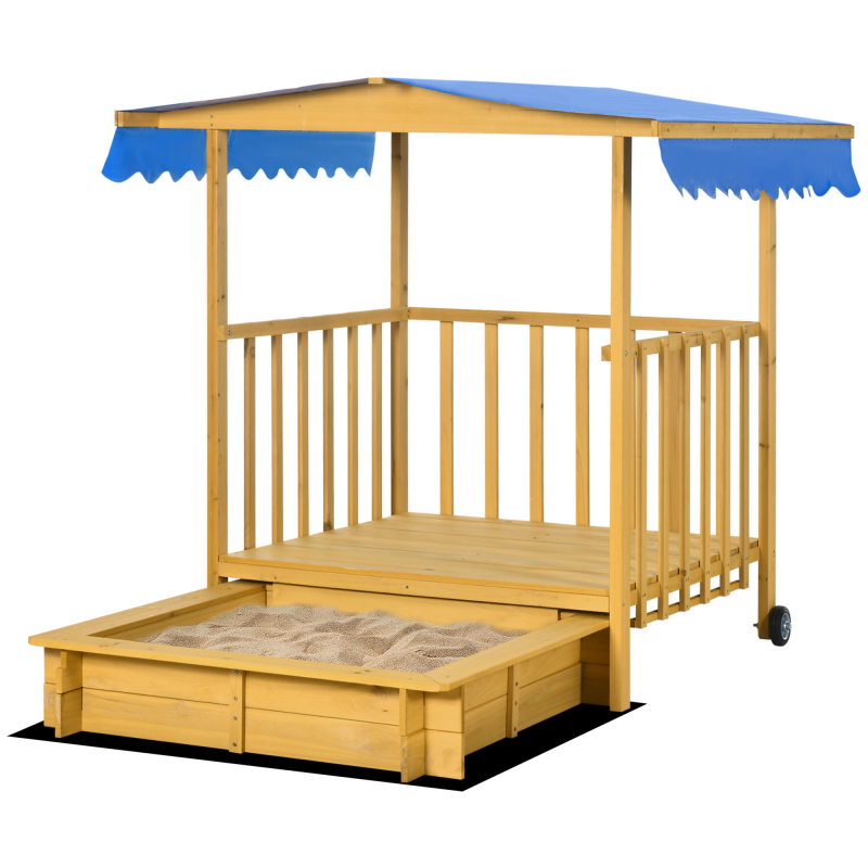 Outsunny Sandkasten ohne Boden, höhenverstellbar, 107,5 x 107,5 x 110 cm, Sandkiste mit Dach, Sandkasten mit Abdeckung, Natur Aosom – Bild 1 von 2