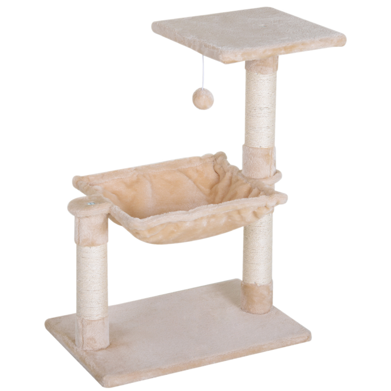 PawHut Kratzbaum, mit Hängematte, Plattform, Sisalsäule, Kletterbaum für Katzen, Beige, 50 x 36 x 70 cm Aosom – Bild 1 von 2