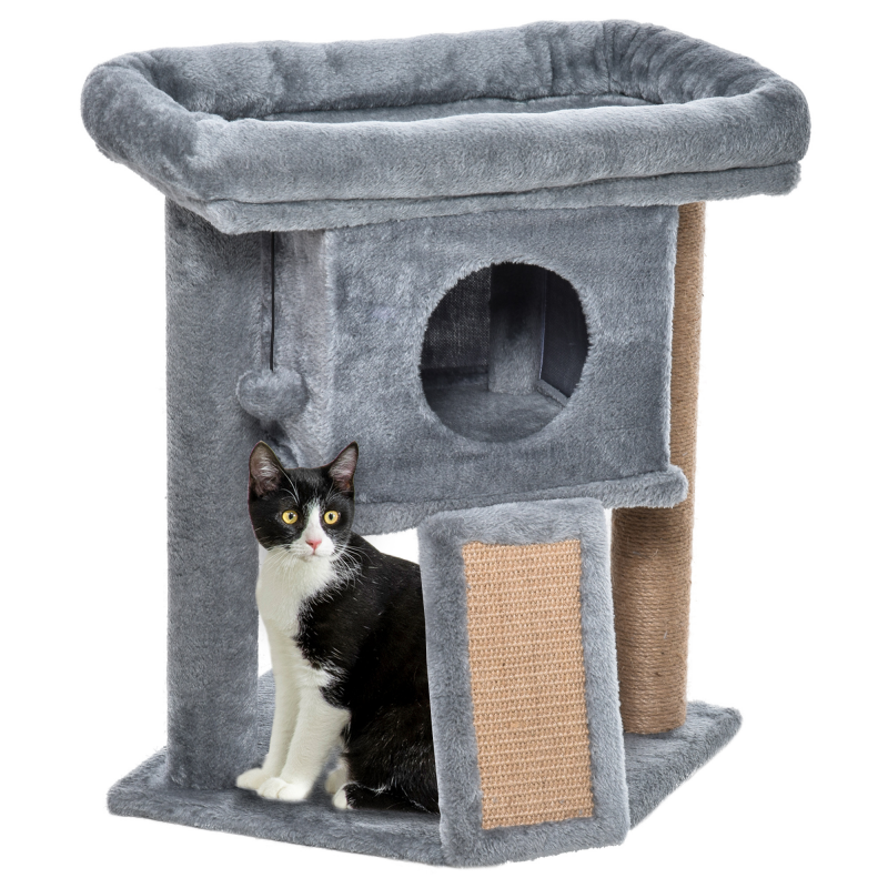 PawHut Kratzbaum mehrstufig 57H cm mit Katzenhöhle Liegeplattform Spielball für kleine Katzen in Hellgrau Aosom.de – Bild 1 von 2