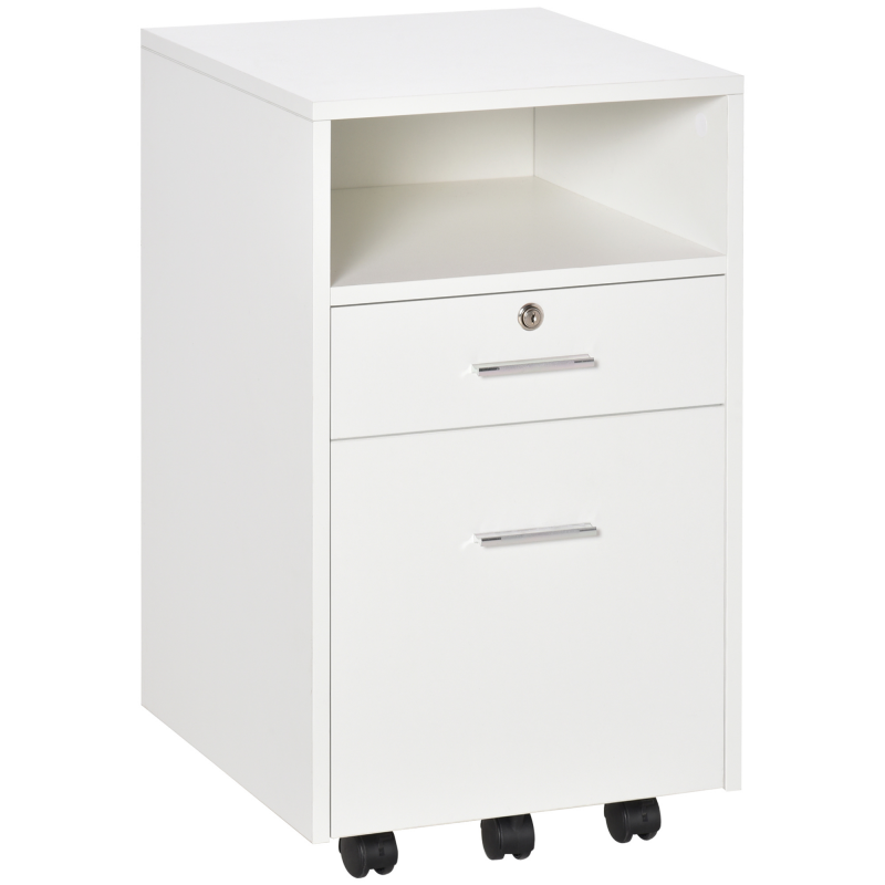 Vinsetto Büroschrank Rollcontainer Druckerständer für Hängeakten und Din-A4-Ordner mit 1 Regal 2 Schubladen Belastung bis 30 kg Weiß 39,5 x 40 x60 cm Aosom – Bild 1 von 2