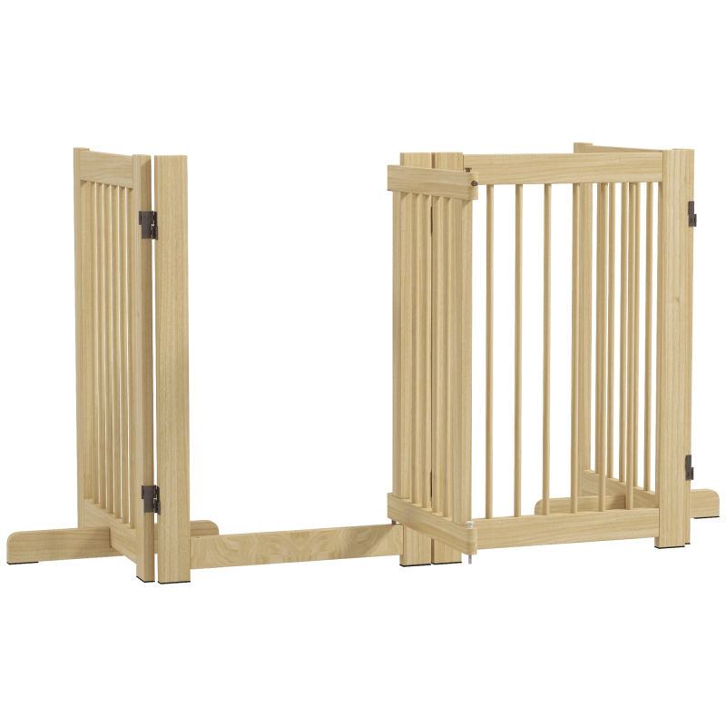 PawHut Absperrgitter Hund freistehend, 200 cm, Hundeschutzgitter faltbar mit Tür, Holz, Naturholz Aosom.de – Bild 1 von 2