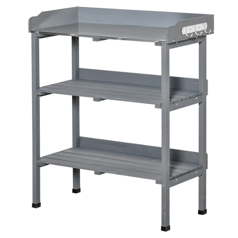 Outsunny Pflanztisch Gärtnertisch Blumentisch mit Metall-Arbeitsfläche und Holz 76x37x89cm ideal für Garten & Balkon Aosom.de – Bild 1 von 2