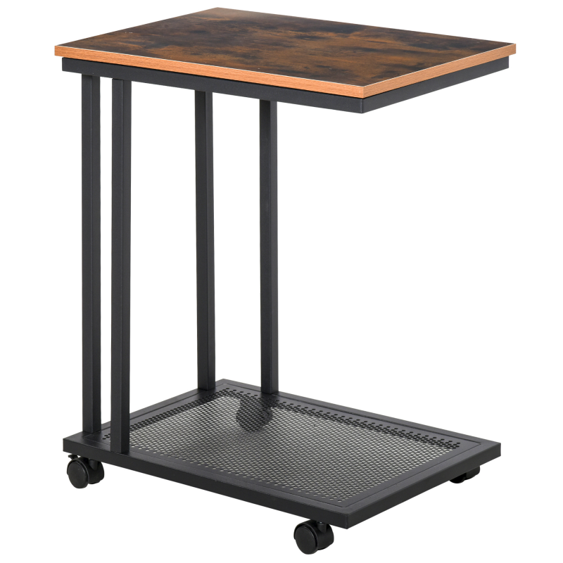 HOMCOM Beistelltisch C-Form rollbar Servierwagen Nebentisch Holz Metall Schwarz Walnuss 51x36x65 cm für Wohnzimmer & Küche Aosom.de – Bild 1 von 2