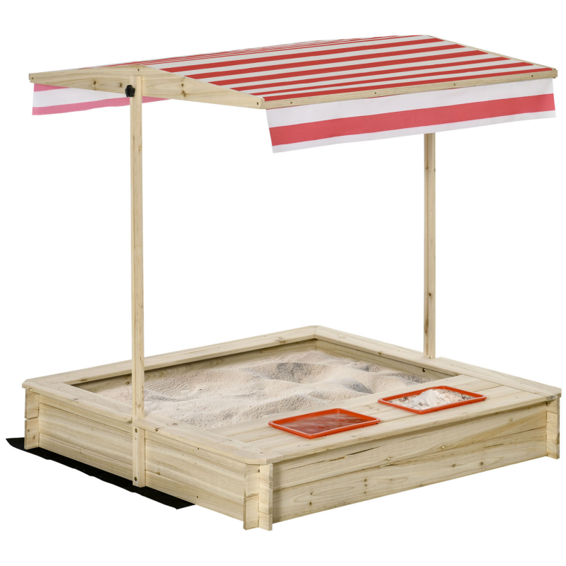 Outsunny Holzsandkasten mit Kurbeldach, 2 Kunststoffeinsätzen, ideal für Kinder von 3-8 Jahren, Spielspaß im Freien Aosom.de – Bild 1 von 2