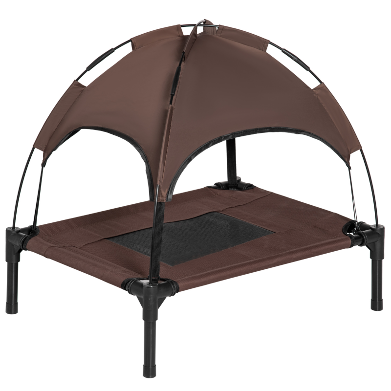 PawHut Haustierbett Outdoor mit Baldachin Erhöhtes Hundebett, Atmungsaktiver Taftstoff, Kaffee, 61x46x62cm Aosom – Bild 1 von 2