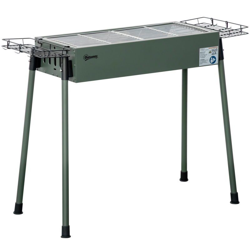 Outsunny Campinggrill Holzkohlegrill mit Grillrost, Rostfreier Stahl & verzinktem Metall, Seitenkörbe, dunkelgrün für Outdoor BBQ Aosom.de – Bild 1 von 2