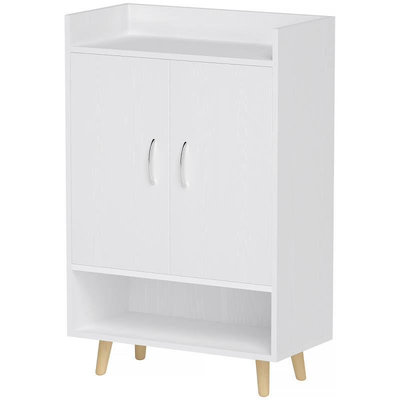 HOMCOM Schuhschrank, Schuhregal mit Türen und Regalen, für 12 Schuhe, moderne Schuhkommode, Schuhablagen für Flur und Eingangsbereich, Massivholz, 60 x 30 x 92 cm, Weiß Aosom – Bild 1 von 2
