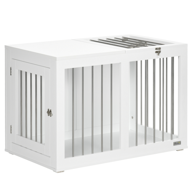 PawHut Hundekäfig Haustierkäfig für mittelgroße Hunde 80 x 50 x 56,5 cm mit Türen und Transportfunktion in Weiß Aosom.de – Bild 1 von 2