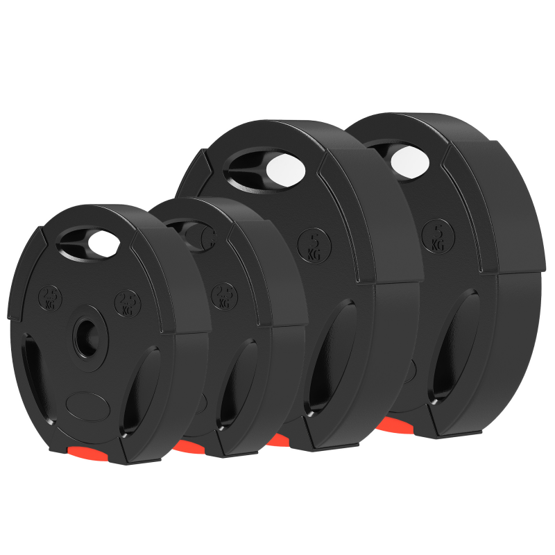 SPORTNOW 4er-Set Hantelgewichte, 2 x 2,5 kg/5kg Gewichte, Hantelscheiben-Set, Gewichtsscheiben für 2,5 cm Hantelstange, Ø 25/30 mm Bohrung, Schwarz Aosom – Bild 1 von 2