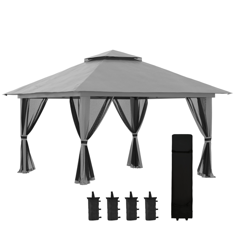 Outsunny Faltpavillon 4x4m Stabil Winterfest Pop-up Pavillon UV50+ mit Doppeldach 4 Seitenteilen Tasche Sandsäcke für Garten Dunkelgrau Aosom.de – Bild 1 von 2