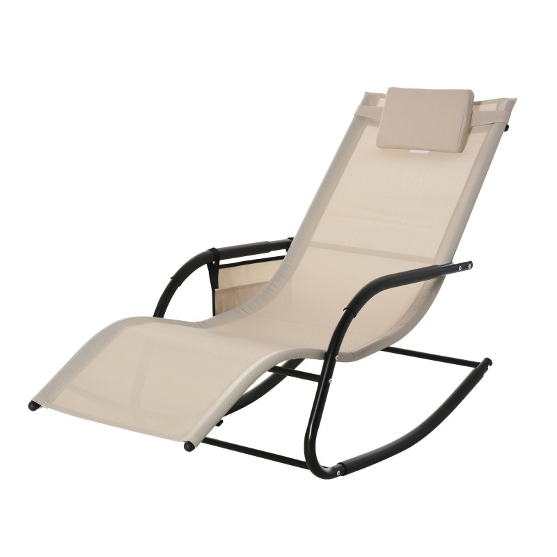 Outsunny Schaukelstuhl Schwingsessel Gartenstuhl Schaukelliege Metall Mesh Beige 150x62x88cm für entspannende Stunden im Freien Aosom.de – Bild 1 von 2