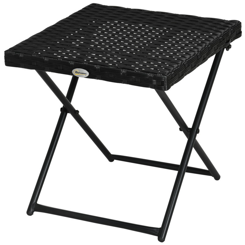 Outsunny Beistelltisch Klappbarer Gartentisch aus Polyrattan, Couchtisch für Balkon, Metall Schwarz 40 x 40 x 40 cm Aosom.de – Bild 1 von 2