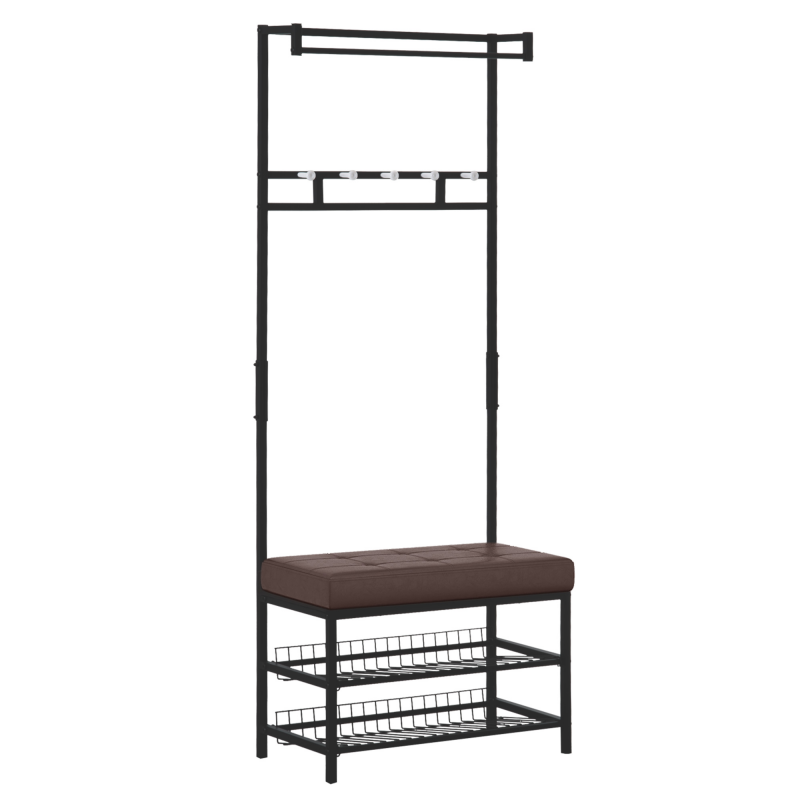 HOMCOM Garderobenständer mit Bank Kleiderständer Schuhregal Metall 2 Schuhablagen Sitzfläche 72,5x35x180cm für Flur & Eingangsbereich Aosom.de – Bild 1 von 2