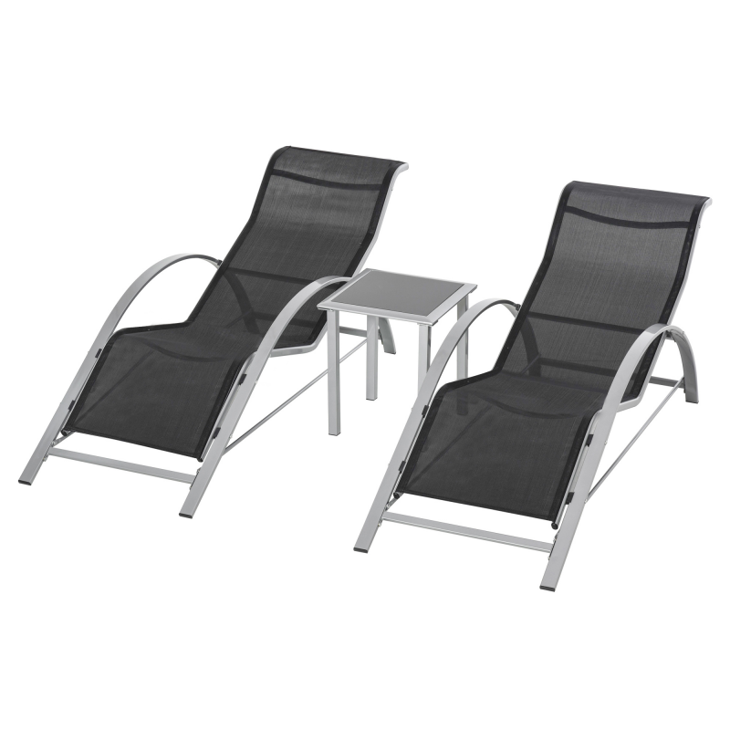 Outsunny 3-tlg Gartenliege mit Tisch Gartensitzgruppe Metall Mesh Schwarz, 2 Sessel & 1 Tisch, ideal für Terrasse & Balkon Aosom.de – Bild 1 von 2