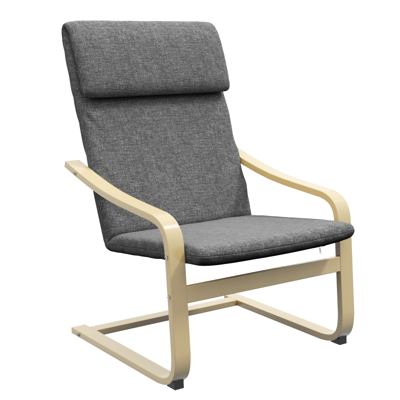 HOMCOM Relaxsessel Ruhesessel mit Kopfkissen Schwingstuhl Esszimmerstuhl Leinenoptik Dunkelgrau Birkenholz 66,5x80x99cm für Wohnzimmer Aosom.de – Bild 1 von 2