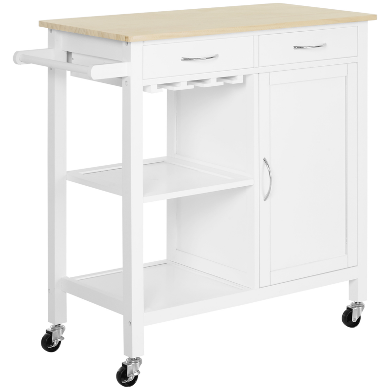 HOMCOM Servierwagen Küchenwagen Rollwagen Küchentrolley mit Schrank Schublade Holz weiß 88,5 x 40 x 86 cm Aosom – Bild 1 von 2