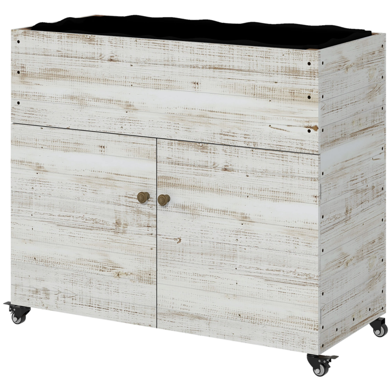 Outsunny Hochbeet aus Holz mit Schrankfach, Kräuterbeet mit Rollen, Pflanzkasten 110 x 50 x 95 cm, Blumenkasten mit Vliesstoff, Weiß für Garten & Balkon Aosom.de – Bild 1 von 2