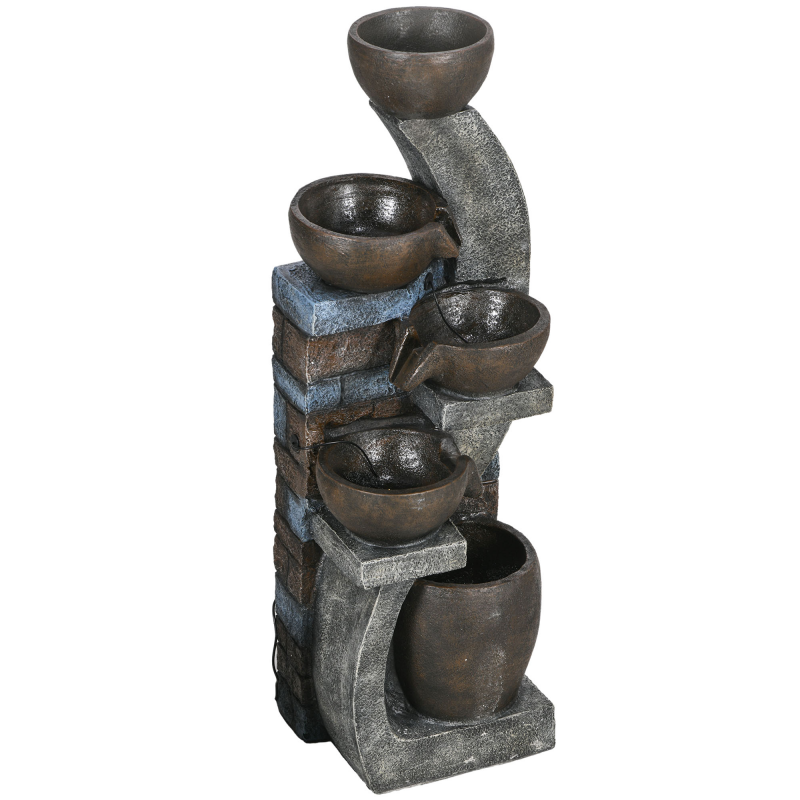 Outsunny Gartenbrunnen, Solar Springbrunnen, Zierbrunnen mit LED-Beleuchtung, 5 Stufen, Wasserbrunnen für Garten, Terrasse, Kunstharz, 37 x 35 x 107 cm Aosom – Bild 1 von 2