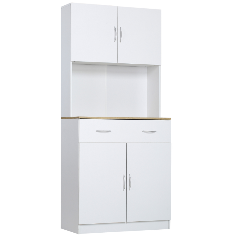 HOMCOM Küchenschrank 180 cm Küchenbuffet Hochschrank Geschirrschrank Esszimmerschrank mit Schubladen in Weiß 80 x 40 x 180 cm für stilvolle Aufbewahrung Aosom.de – Bild 1 von 2