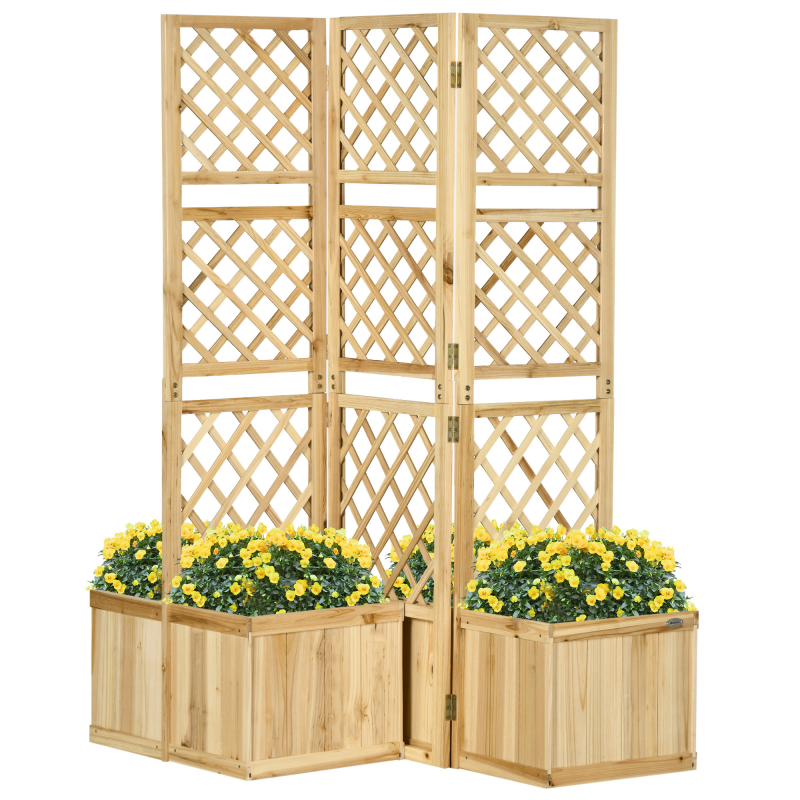 Outsunny Paravent Balkon wetterfest, 133 x 165 cm, 3tlg, Raumteiler mit 4 Blumenkästen, für Garten, Terrasse und Poolbereich, Naturfarbe Aosom – Bild 1 von 2