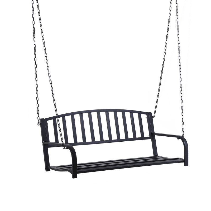 Outsunny Hollywoodschaukel Gartenschaukel 2-Sitzer Hängebank Metall Schwarz 127 x 60 x 53 cm, ideal für Garten & Terrasse Aosom.de – Bild 1 von 2