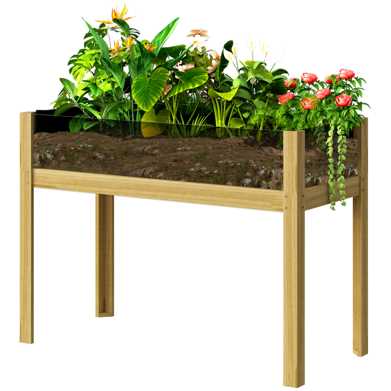 Outsunny Hochbeet mit Acrylplatten, erhöhtes Kräuterbeet mit Ablauflöcher, Pflanzkasten aus Holz, wetterbeständig Gemüsebeet, Gartenbeet, Pflanzbeet für Garten, Balkon, 110 x 50 x 80 cm Naturholz Aosom – Bild 1 von 2