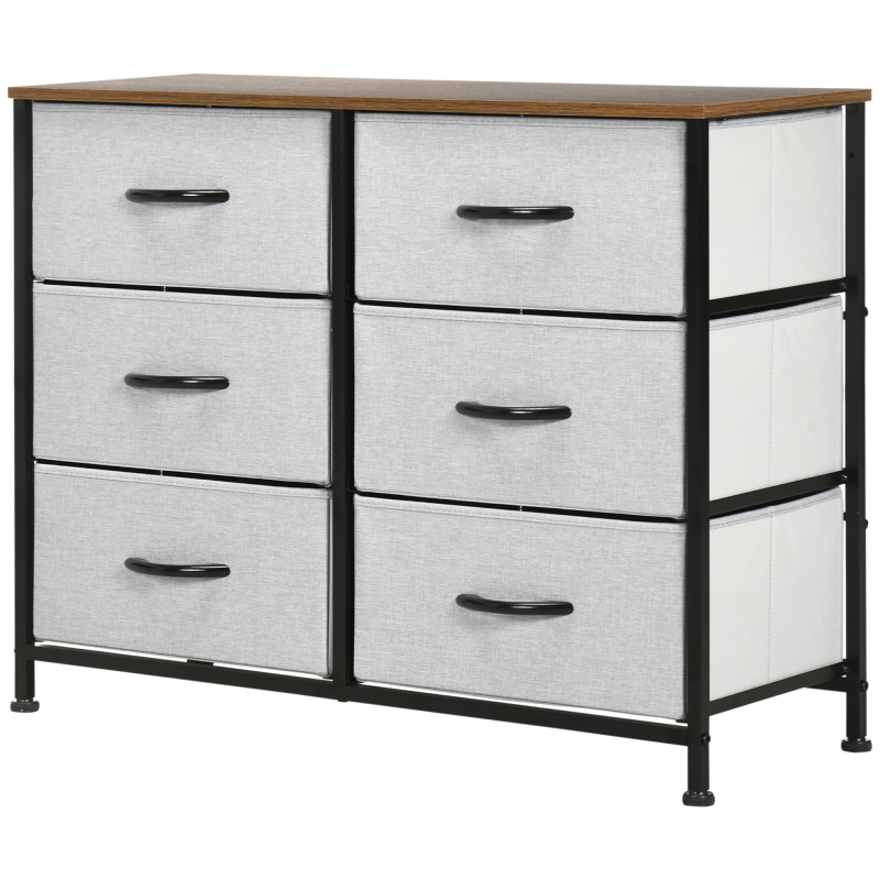 HOMCOM Kommode Sideboard mit 6 klappbaren Stoffschubladen, Mehrzweckschrank mit Arbeitsplatte, Grau für Wohnzimmer & Schlafzimmer Aosom.de – Bild 1 von 2