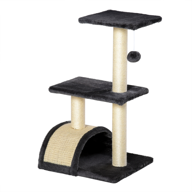 PawHut Kratzbaum stabil, Katzenbaum für kleine Katzen, mit Spielbällen, Kratzbrett, Sitzstangen, stabil, Dunkelgrau Aosom – Bild 1 von 2