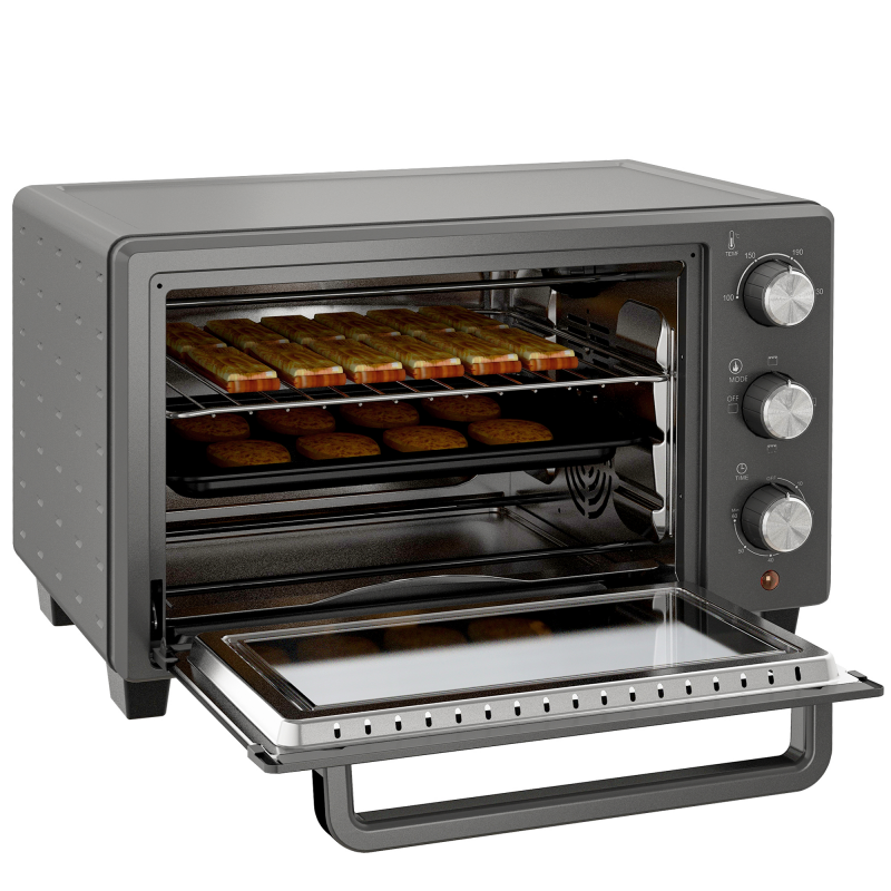 HOMCOM Minibackofen 21L 1400W 60 Min. Timer, Kleinbackofen mit 100 °C-230 °C einstellbar Temperatur Garzeit, Mini Ofen mit Backblech, Drahtgestell, Tischofen aus Edelstahl, Grau Aosom – Bild 1 von 2