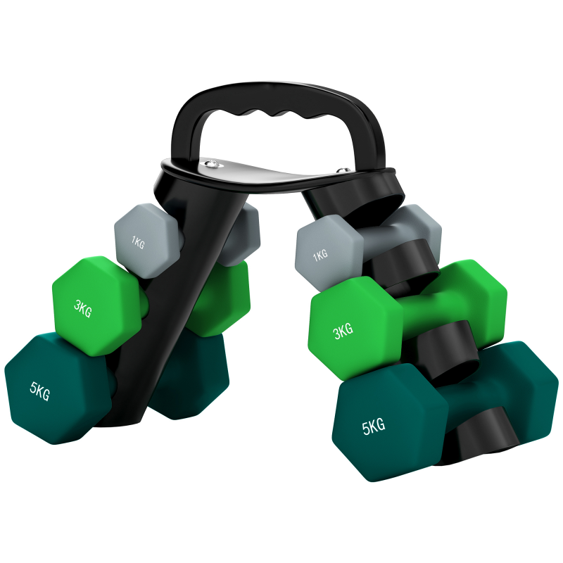 SPORTNOW Hanteln Set 6 Kurzhanteln mit Klappbarem Hantelständer, 2 x 1kg, 2 x 3kg, 2 x 5kg Hanteln, Kugelhantel für Fitness, Gymnastik, Zuhause Aosom – Bild 1 von 2