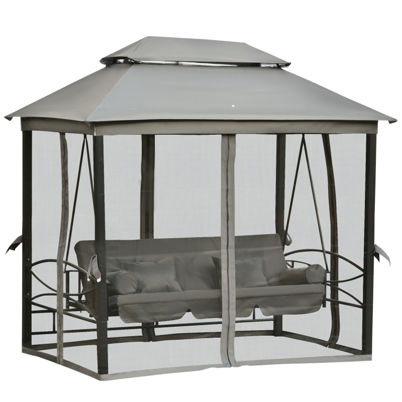 Outsunny Hollywoodschaukel Gartenschaukel Schaukel mit Seitenwänden 3-Sitzer Dunkelgrau 256 x 172 x 248 cm Aosom – Bild 1 von 2