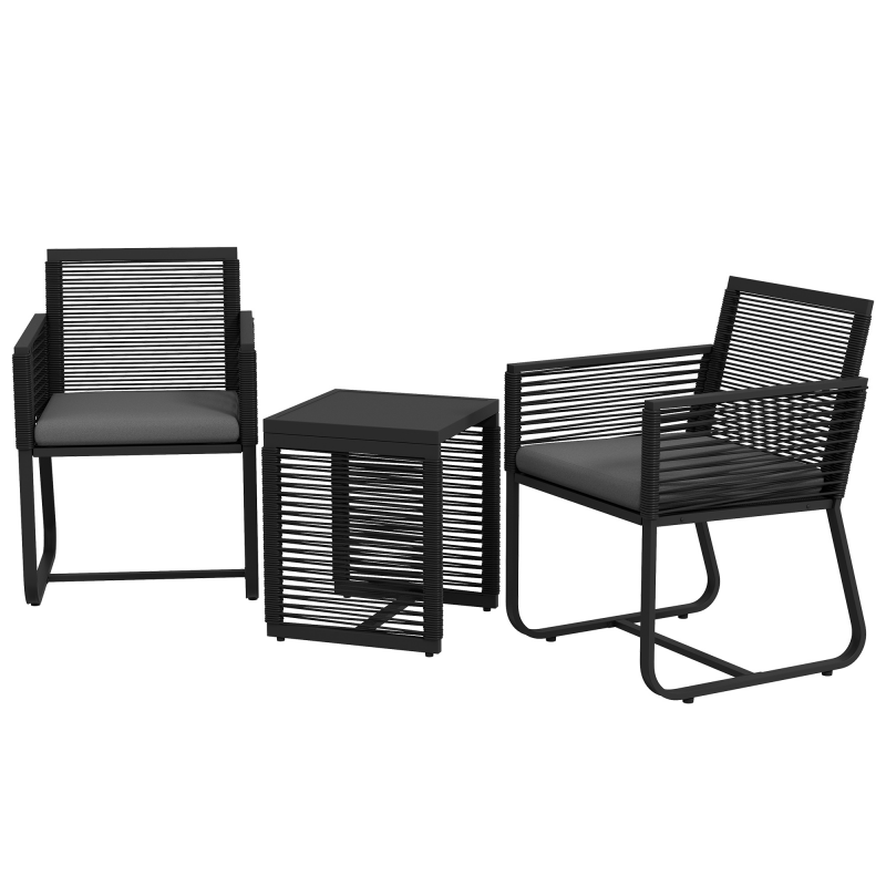 Outsunny 3-teiliges Rattan Gartenmöbel-Set elegante Sitzgruppe mit 2 Gartenstühlen & Beistelltisch aus Hartglas mit Kissen für Balkon Schwarz Aosom.de – Bild 1 von 2