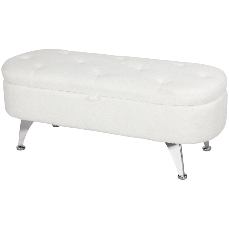 HOMCOM Sitzbank mit Stauraum, Polsterbank mit Deckel, Bettbank mit Teddysamtoptik, für Flur Schlafzimmer Wohnzimmer, Metallrahmen 114 x 47 x 46,5 cm Weiß Aosom – Bild 1 von 2