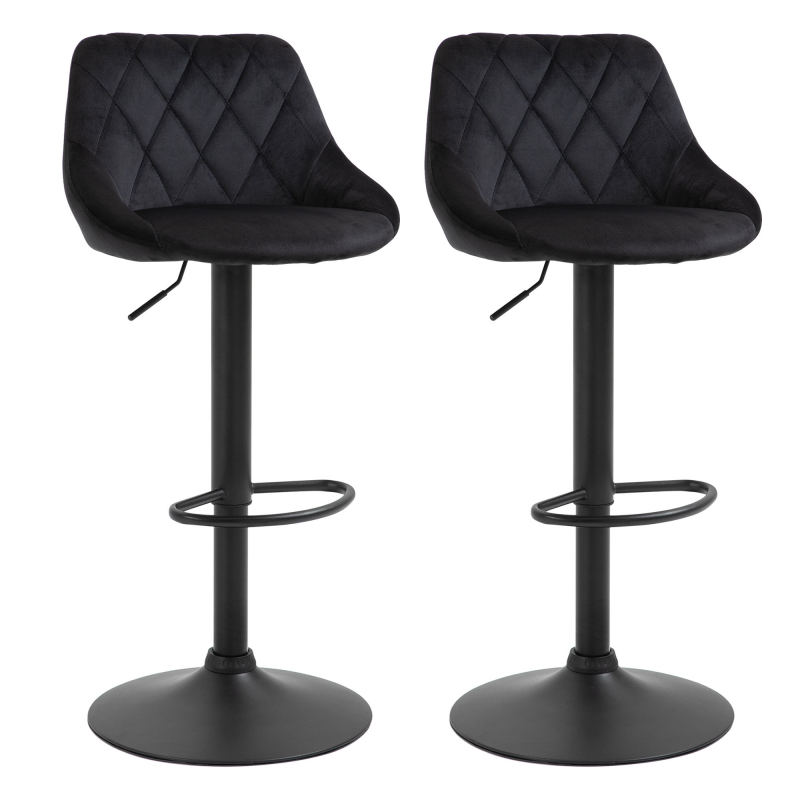 HOMCOM Barhocker 2er-Set Höhenverstellbar Schwarz Bistrohocker mit Fußstütze & Rückenlehne aus Samt & Metall 46x48x83-104cm Aosom.de – Bild 1 von 2