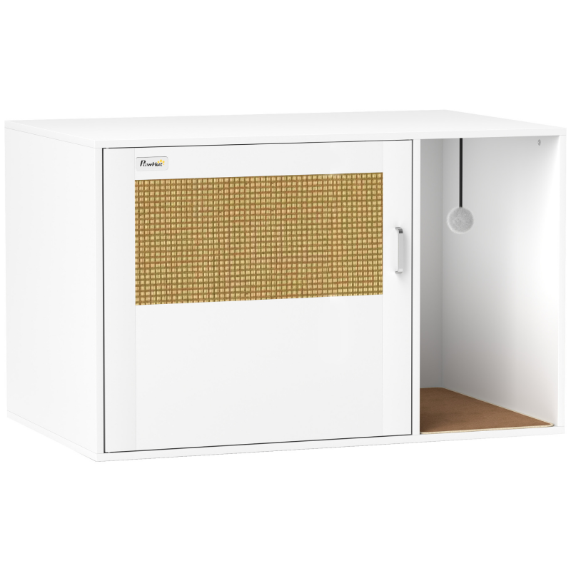 PawHut Katzenschrank, Katzentoilette mit Loch, Katzenklo Schrank mit Tür, Eingang, Kratzpad, für Katze unter 6 kg, 80 x 50 x 50 cm, Indoor, Weiß Aosom – Bild 1 von 2