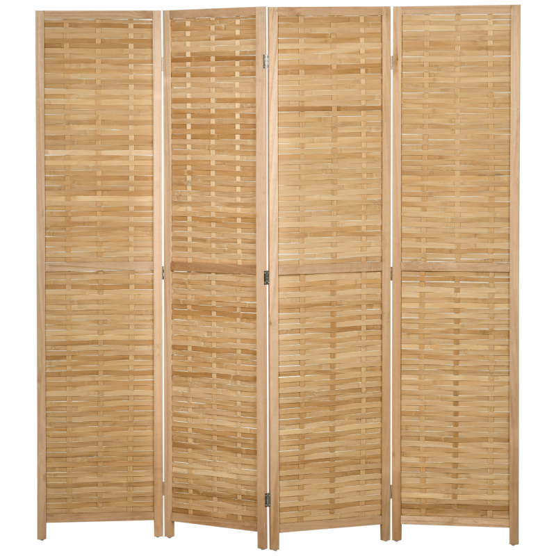 HOMCOM 4-teilig Paravent, Raumteiler, 160 x 170 cm Trennwand, Faltbarer Sichtschutz, Raumtrenner aus Bambus, Sichtschutzwand für Wohnzimmer, Schlafzimmer, Natur Aosom – Bild 1 von 2