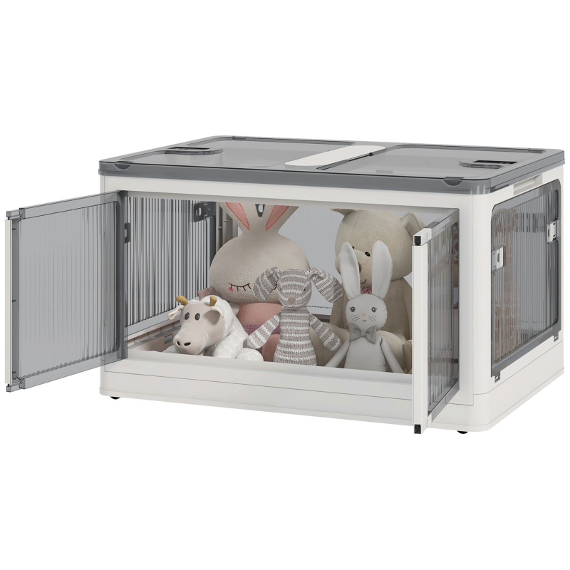 Outsunny Aufbewahrungsbox 99L stapelbare Truhe mit Rollen faltbar 5-seitiger Zugang in Weiß für Garten und Terrasse Aosom.de – Bild 1 von 2