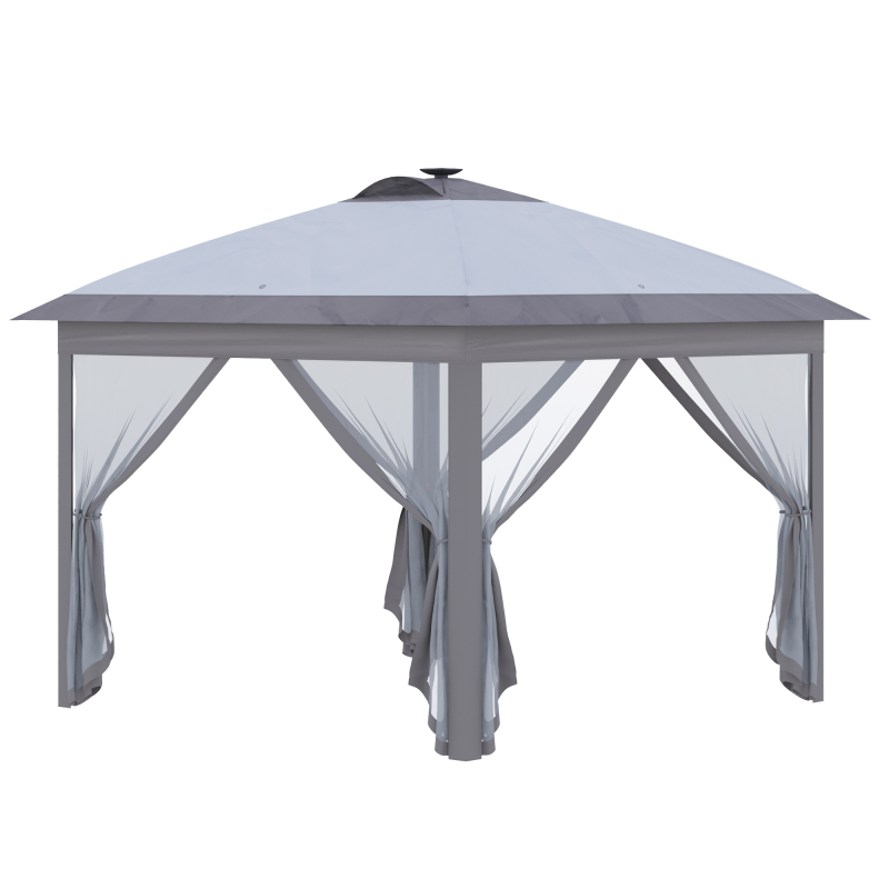 Outsunny Pavillon 3,3x3,3m Faltpavillon mit LED USB, Pop-Up mit Mesh-Seitenwänden, Sonnenschutz, Oxford-Gewebe grau, ideal für Gartenpartys Aosom.de – Bild 1 von 2