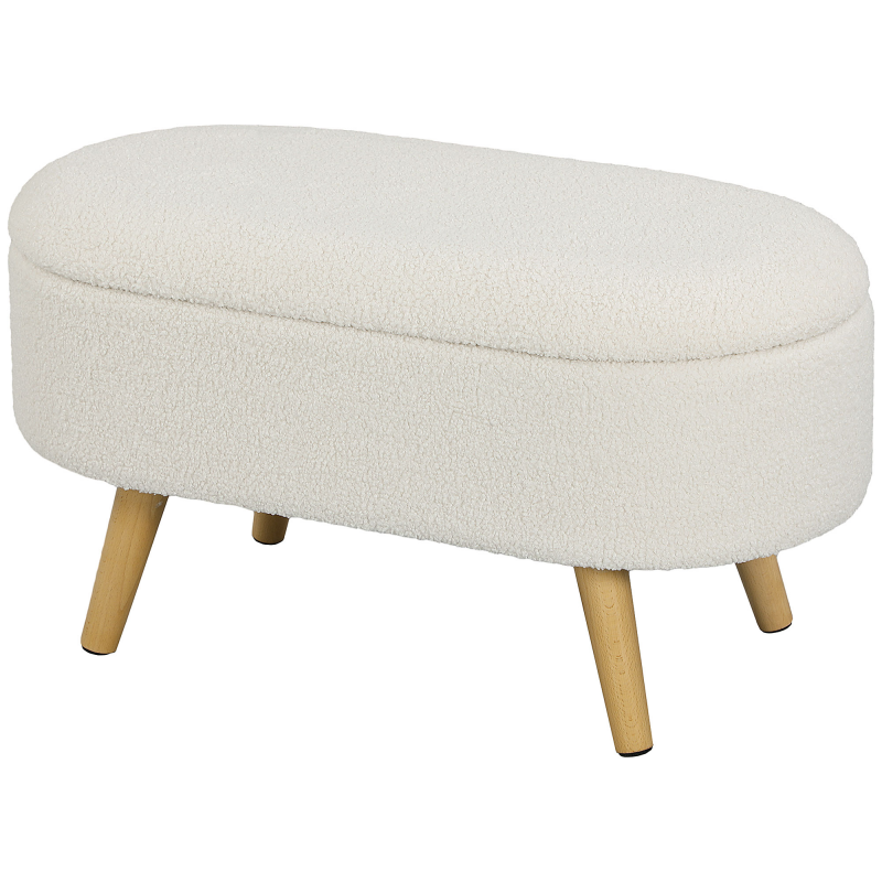 HOMCOM Sitzbank mit Stauraum, Polsterbank mit Deckel, Bettbank mit Teddysamtoptik, für Flur Schlafzimmer Wohnzimmer, Holzrahmen 82 x 41 x 45 cm Weiß Aosom – Bild 1 von 2