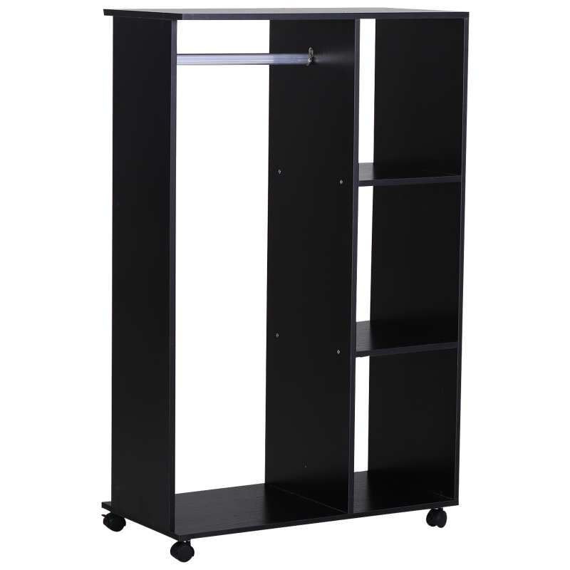 HOMCOM offener Kleiderschrank Dielenschrank mit Kleiderstangen und Räder Aluminium 80x40x128 cm Schwarz Aosom – Bild 1 von 2