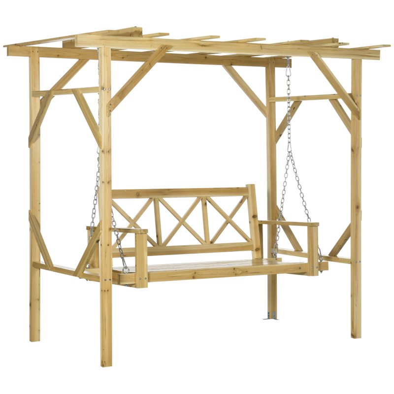 Outsunny 2-Sitzer Hollywoodschaukel Gartenschaukel wetterbeständige Schaukebank aus massivem Holz 221 x 140 x 196 cm für Garten & Terrasse Aosom.de – Bild 1 von 2