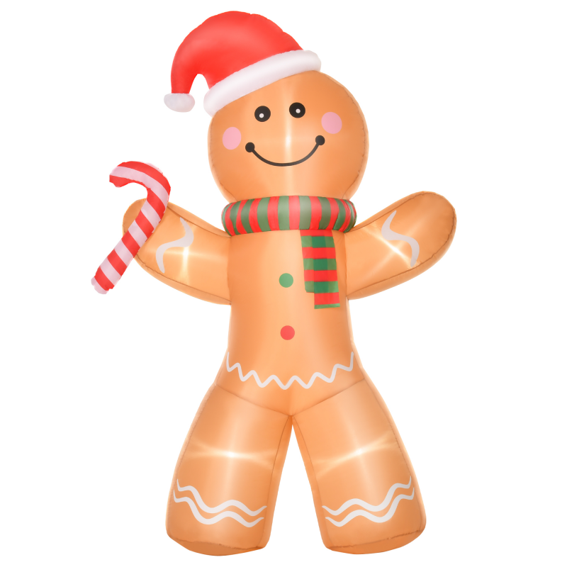 HOMCOM aufblasbarer Lebkuchenmann Weihnachtsdekoration 170 x 65 x 240 cm mit Lichtern, automatisches Aufblasen wetterfest Polyester Gelb Aosom.de – Bild 1 von 2