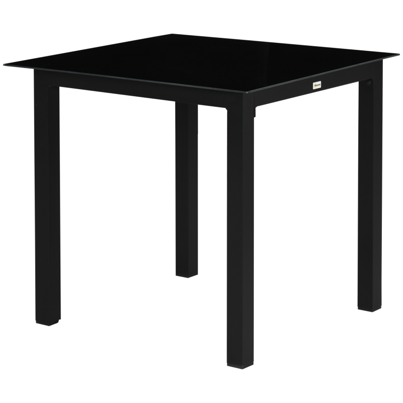 Outsunny Gartentisch quadratisch für 4 Personen, Terrassentisch mit Hartglasplatte, Aluminium schwarz 80x80x74cm für Garten & Balkon Aosom.de – Bild 1 von 2