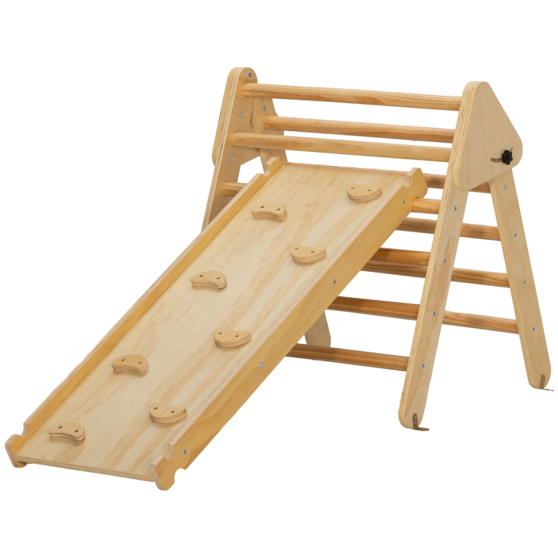 AIYAPLAY 2 in 1 Klettergerüst Set mit Rutsche, Kletterdreieck zum Rutschen und Klettern, Kletterspielzeug aus Holz, für Kinder 1,5-4 Jahre, Indoor, Naturholz Aosom – Bild 1 von 2